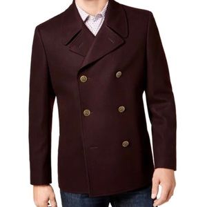 Tallia Men Double Breasted Pea Coat, purple, XL